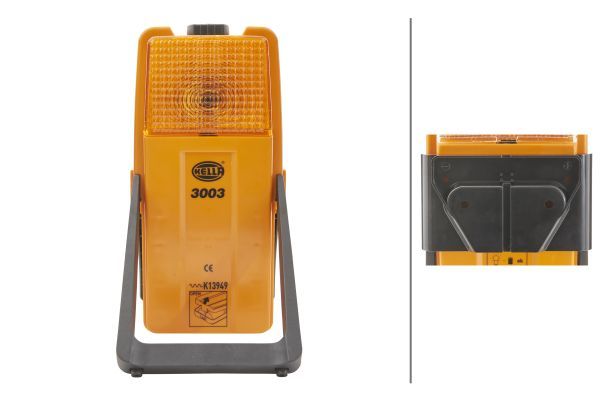 HELLA 2XW 007 146-001 Kombinierte Warnblink- und Arbeitsleuchte mit schwarzem Befestigungshalter. Lichtscheibe für Warnblinklicht gelb. Arbeitslicht weiß. Durch Betätigen des Schalters oberhalb mit Glühlampe