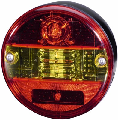 HELLA 2SD 344 100-101 Heckleuchte mit Blinklicht (LED), mit Bremslicht (LED), mit Schlusslicht (LED), 12 V, 24 V, 141 mm, 45 mm, rot/gelb, 1 Stück