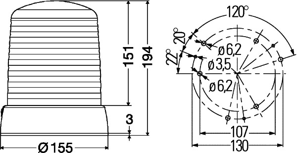HELLA 2RL 008 064-001 Halogen-Rundumkennleuchte - KL 7000 - 230V - rot - Anbau/geschraubt - rot
